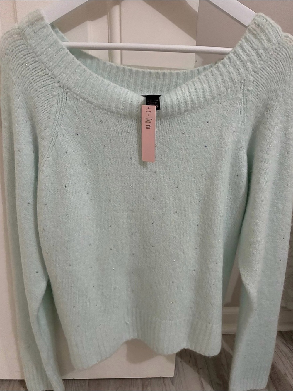 New Victoria's Secret Mint Off-the-Shoulder Sparkle Sweater Sz M